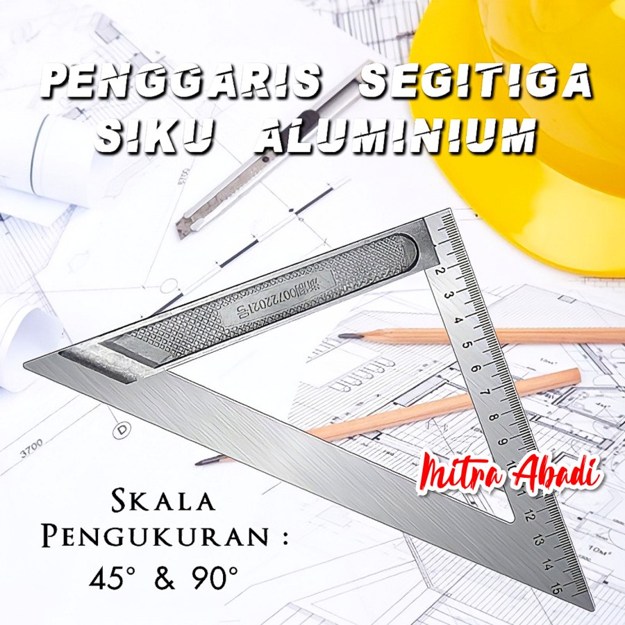 Jual Penggaris Segitiga Siku Aluminium Stainless Triangle Ruler