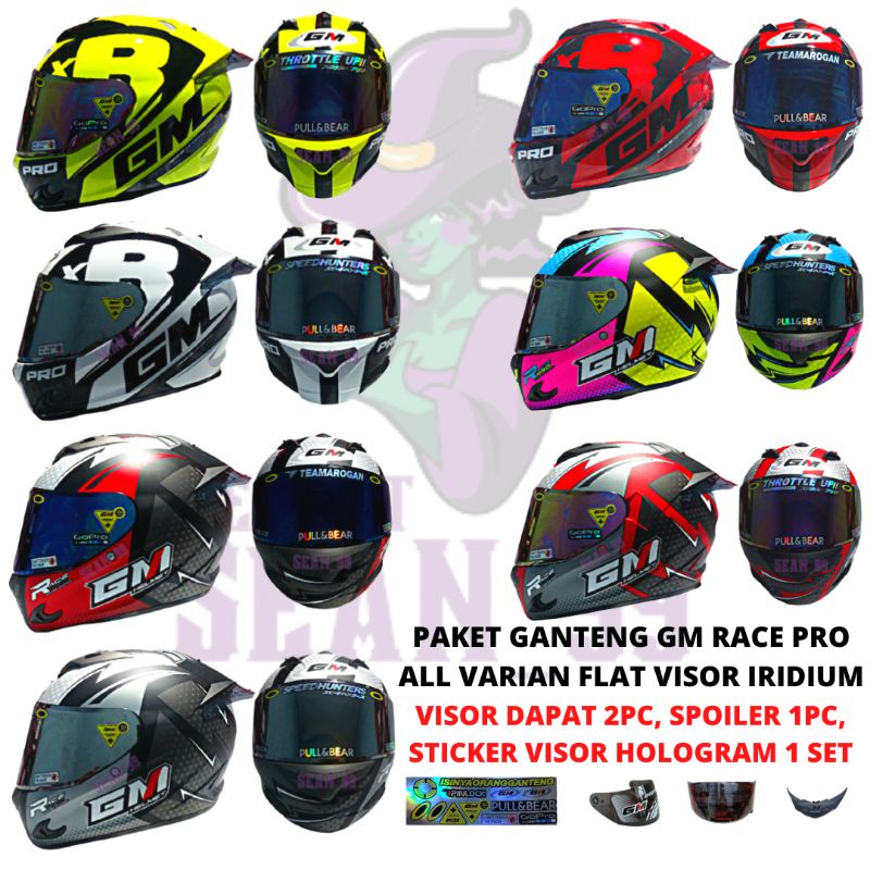 Jual Paket Ganteng Helm Gm Race Pro Flat Visor Iridium Termurah