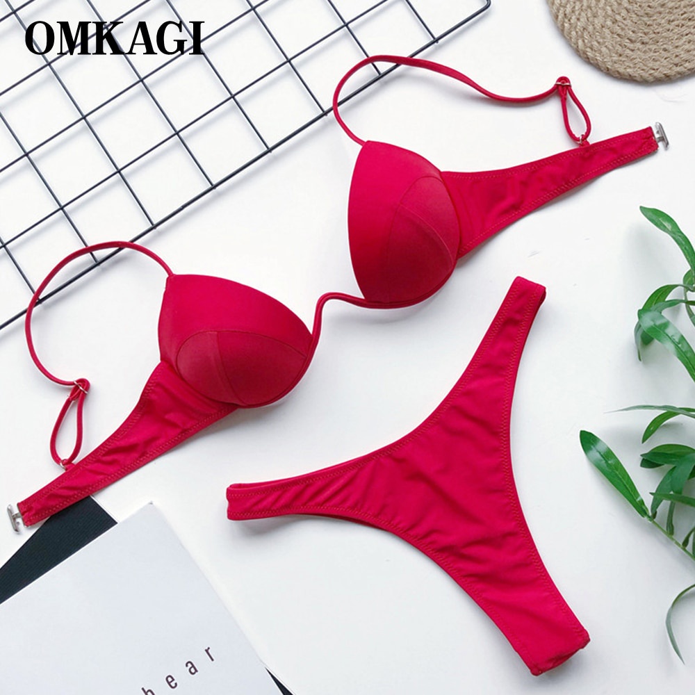 Jual Preorder Omkagi Bikini Solid High Cut Sexy Swimwear Women