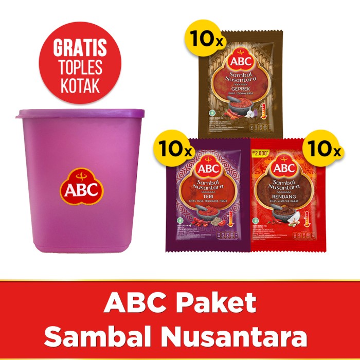 Jual ABC Paket Sambal Nusantara 10 x 18 g - Teri, Rendang, Geprek ...