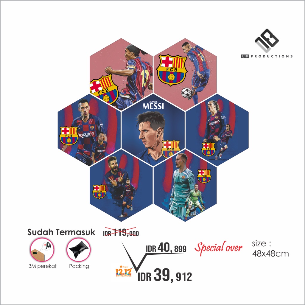 Jual Hiasan Dinding Pajangan Wall Decor Hexagonal Club Sepak Bola FCB