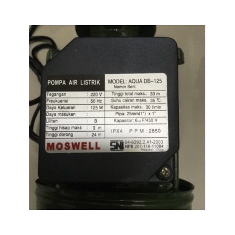 Jual Pompa air moswel MOSWELL POMPA AIR LISTRIK DB-125 SUPERIOR SNI ...