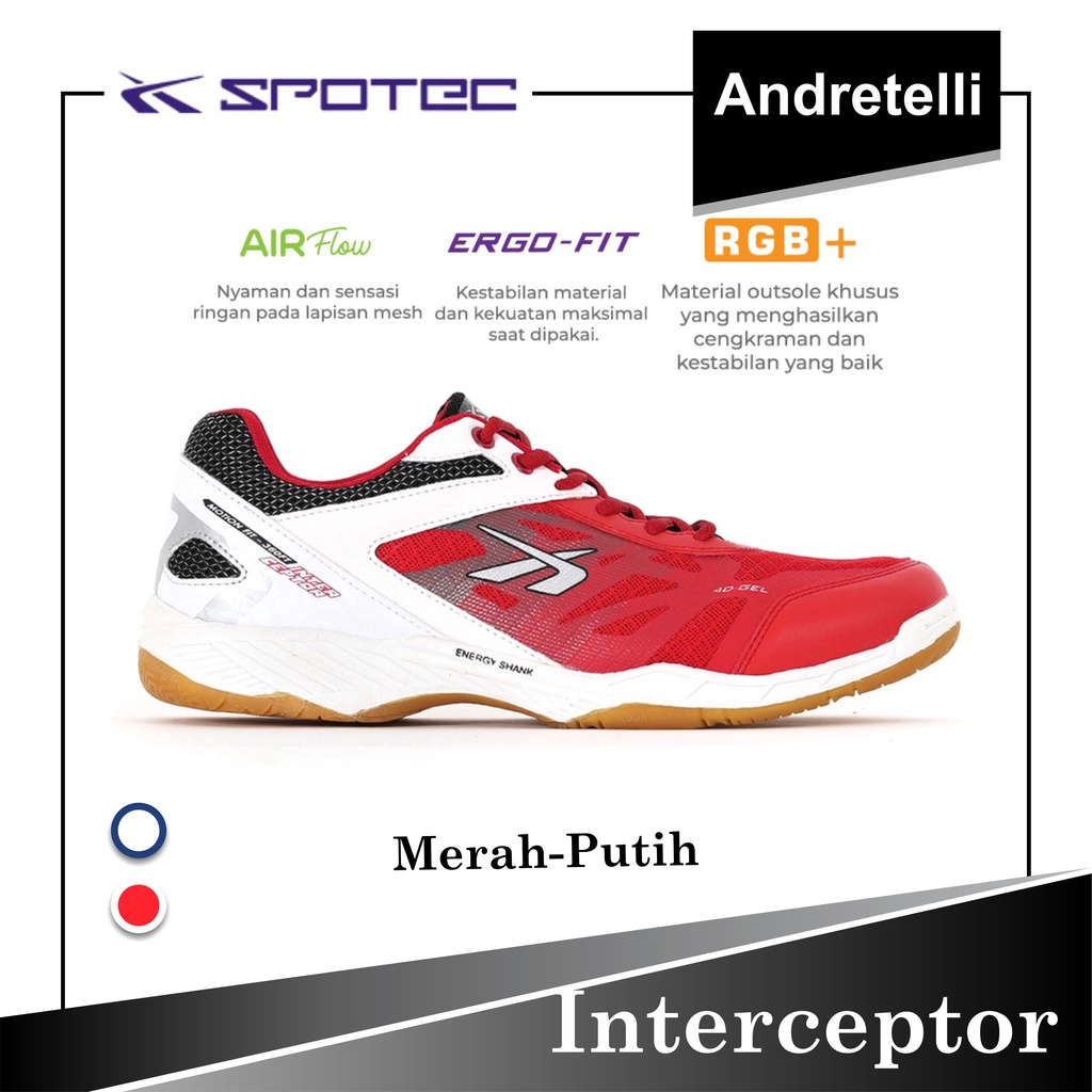Jual SPOTEC INTERCEPTOR Sepatu Bulutangkis MERAH / PUTIH | Shopee Indonesia