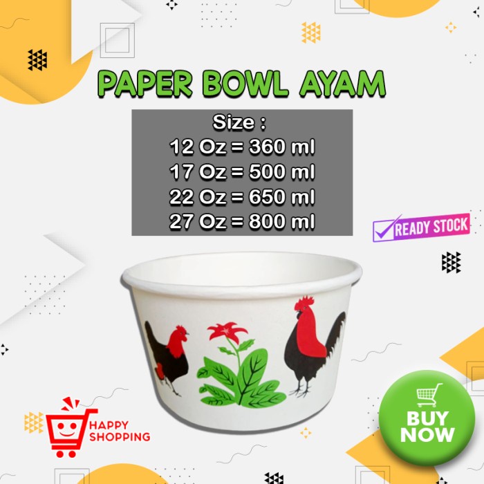 Jual Mangkok Paper Bowl Ayam Jago Ml Ml Ml Ml Oz