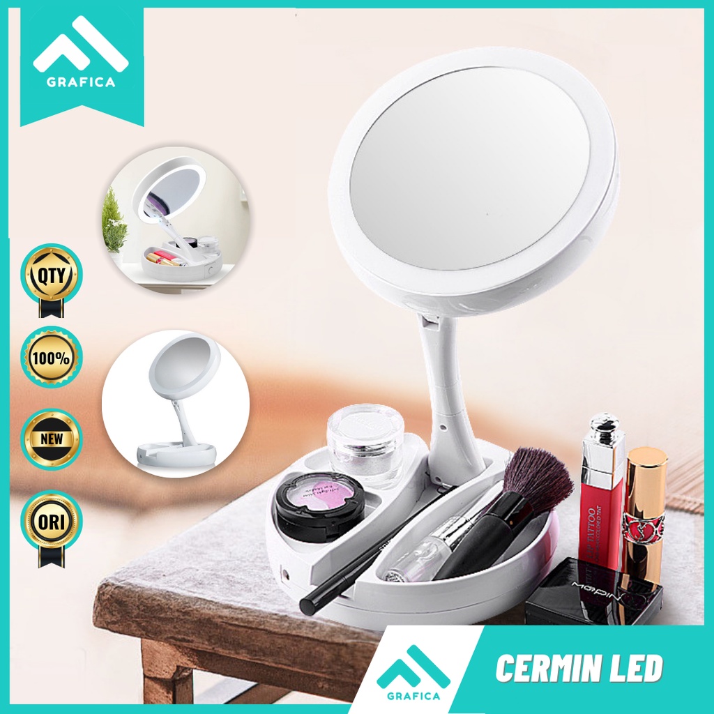 Jual CERMIN KACA LAMPU LED RIAS MAKE UP DOUBLE SIDE BULAT MEJA RIAS ...