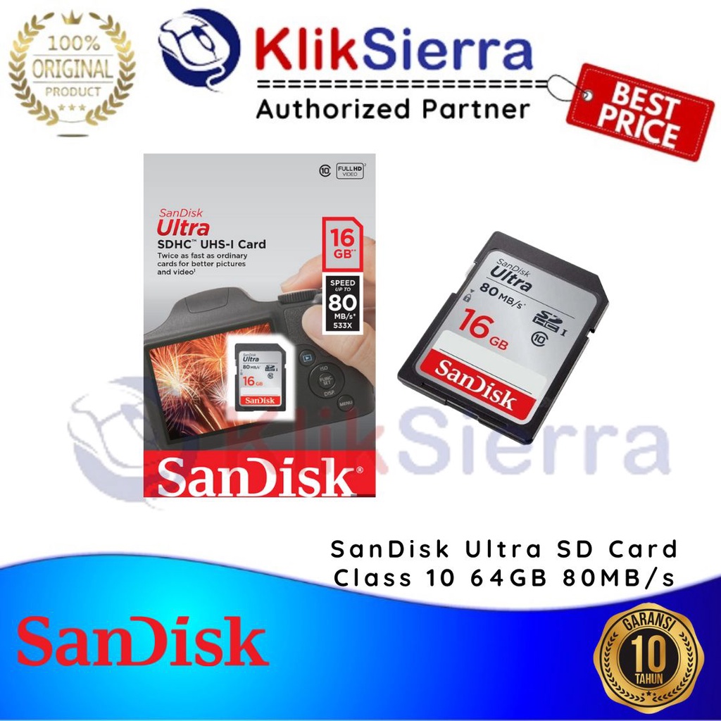 Jual Sandisk SD Card 16GB SDCard SDHC C10 80MB/s Original Shopee