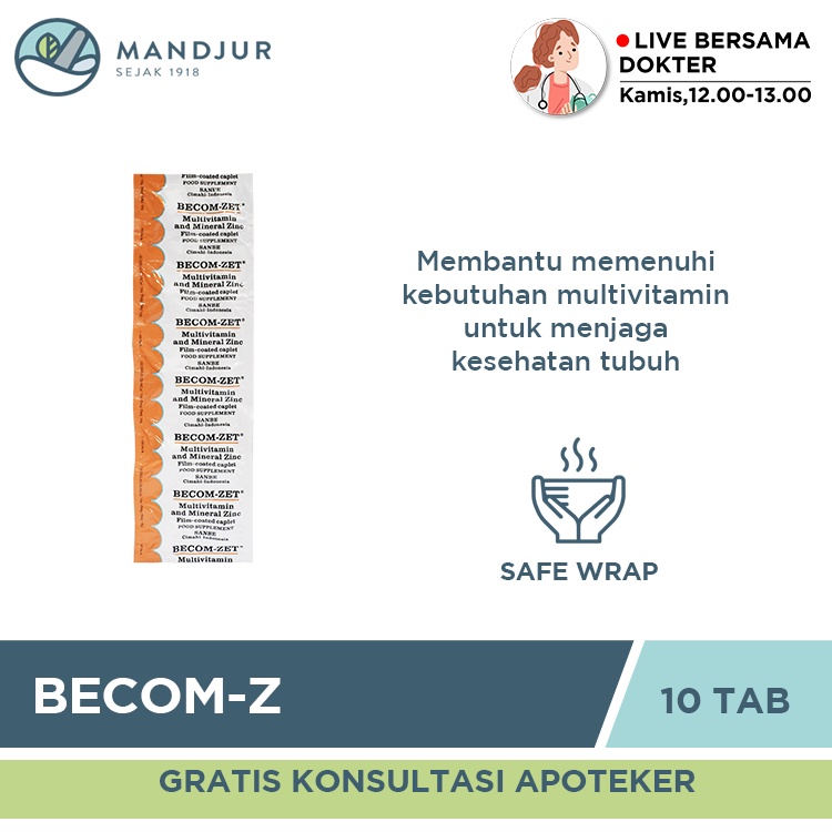 Jual Becom-Zet Strip 10 Kaplet - Suplemen Multivitamin Dan Mineral ...