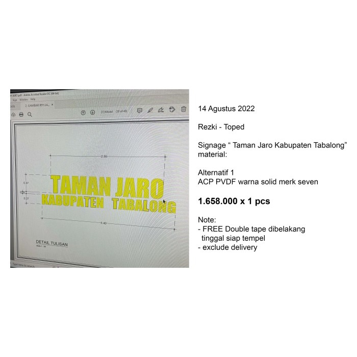 Jual Signage Taman Jaro Kabupaten Tabalong - ACP | Shopee Indonesia