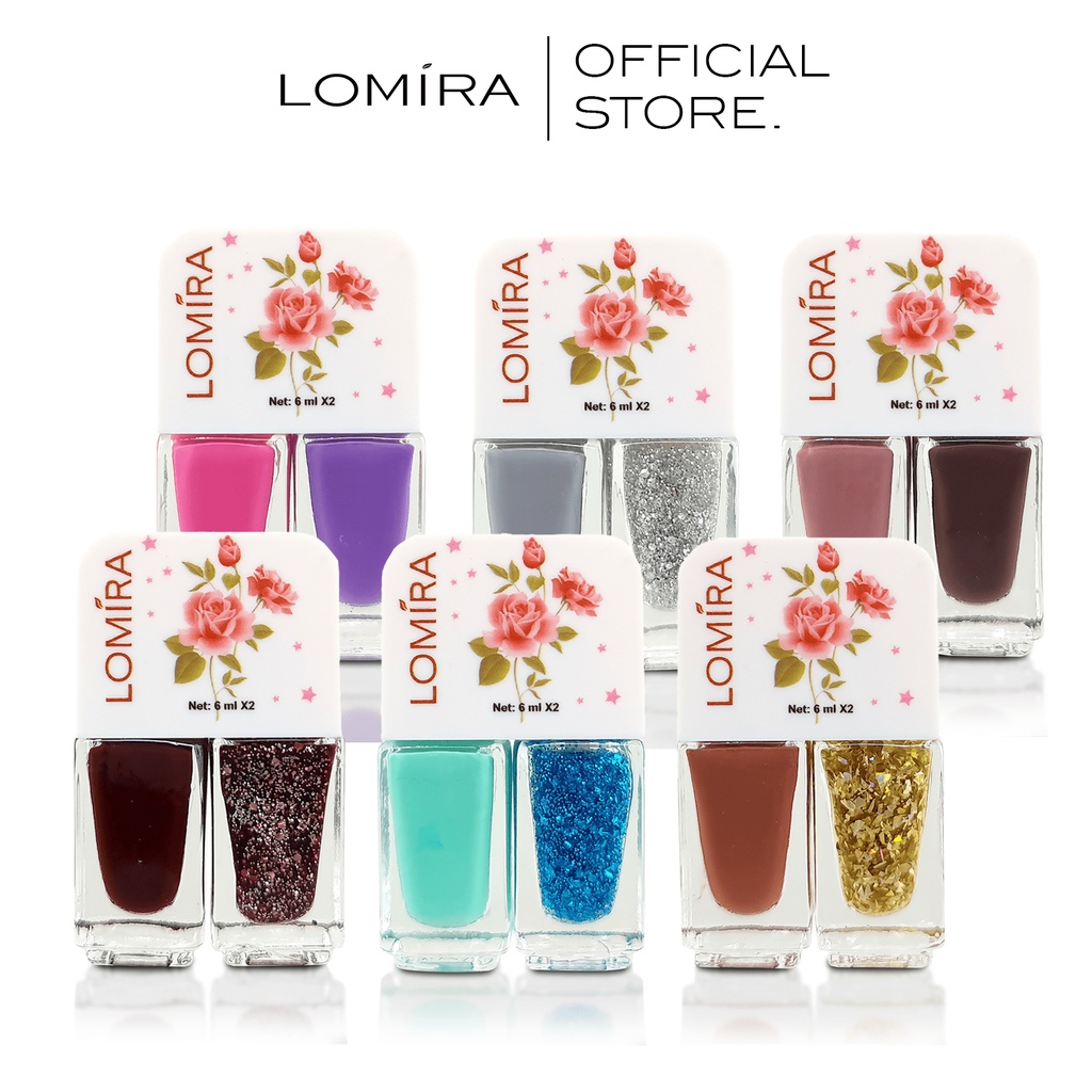 Jual LOMIRA Nail Polish 2 IN 1 Dual Colour Cat Kuku Dengan Glitter Kutek / Kutex BPOM Shopee