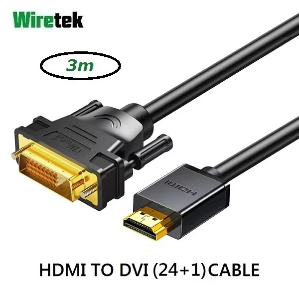 Kabel HDMI to DVI-D 24+1 Dual Link 3 meter WIRETEK