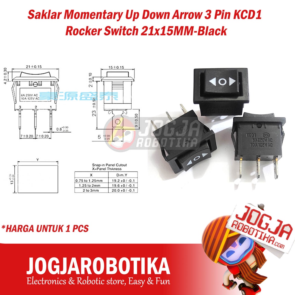 Jual Saklar Momentary Up Down Arrow 3 Pin KCD1 Rocker Switch 21x15MM ...