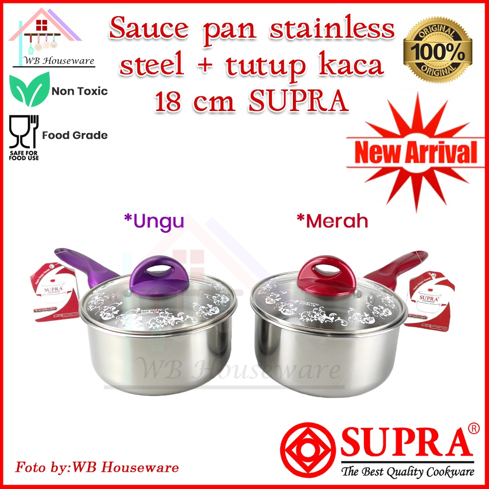 Jual Supra panci sauce pan stainless 18cm + tutup kaca merah dan ungu ...