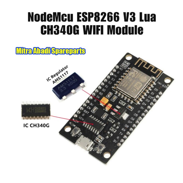 Jual Wireless Nodemcu Esp8266 V3 Lua Ch340G Wifi Module Microcontroller ...