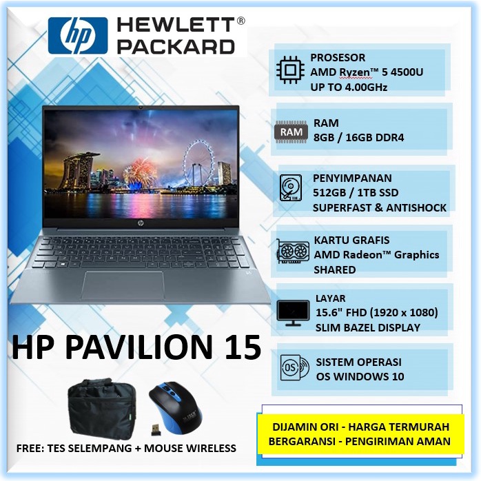 Jual Laptop Gaming HP Pavilion 15 AMD Ryzen 4500U Ram 8GB 16GB