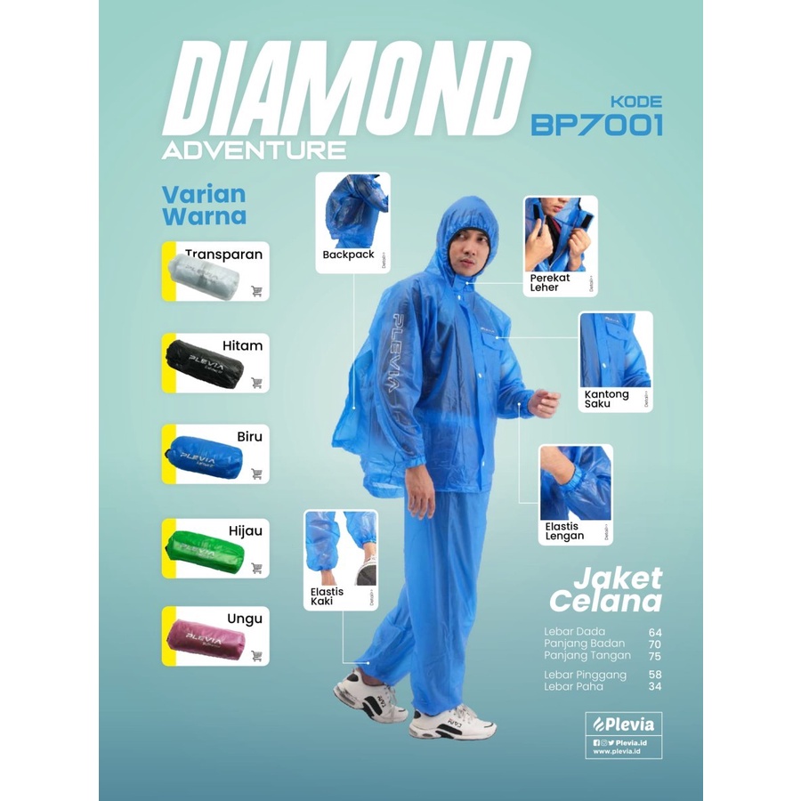 Jual Jas Hujan Plevia 7001 Diamond Adventure Setelan Jaket Celana ...