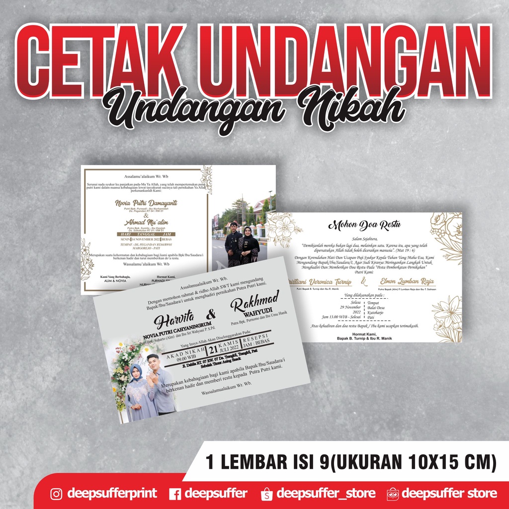 Jual Cetak Undangan Pernikahan Custom Undangan Nikah Isi 9 Undangan