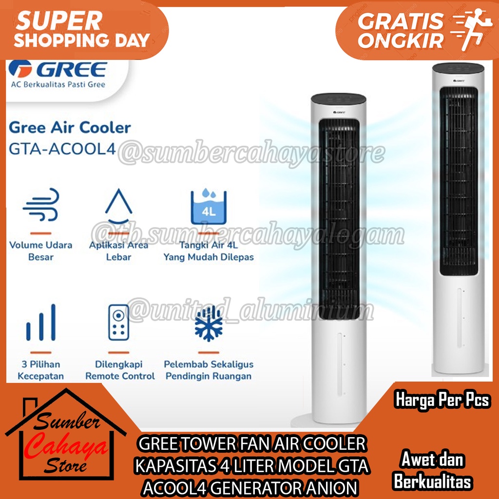 Jual GREE TOWER FAN AIR COOLER KAPASITAS 4 LITER MODEL GTA ACOOL4