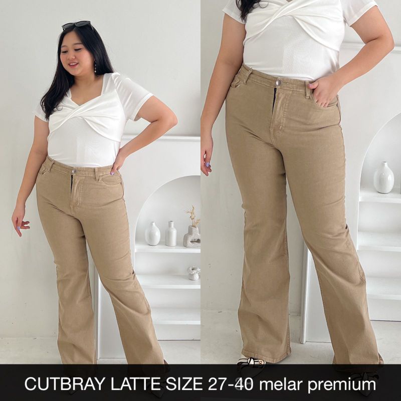 Jual Jeans Cutbray LATTE CREAM Flat (Ujung Kaki Jahit Rata), Size : 33 ...