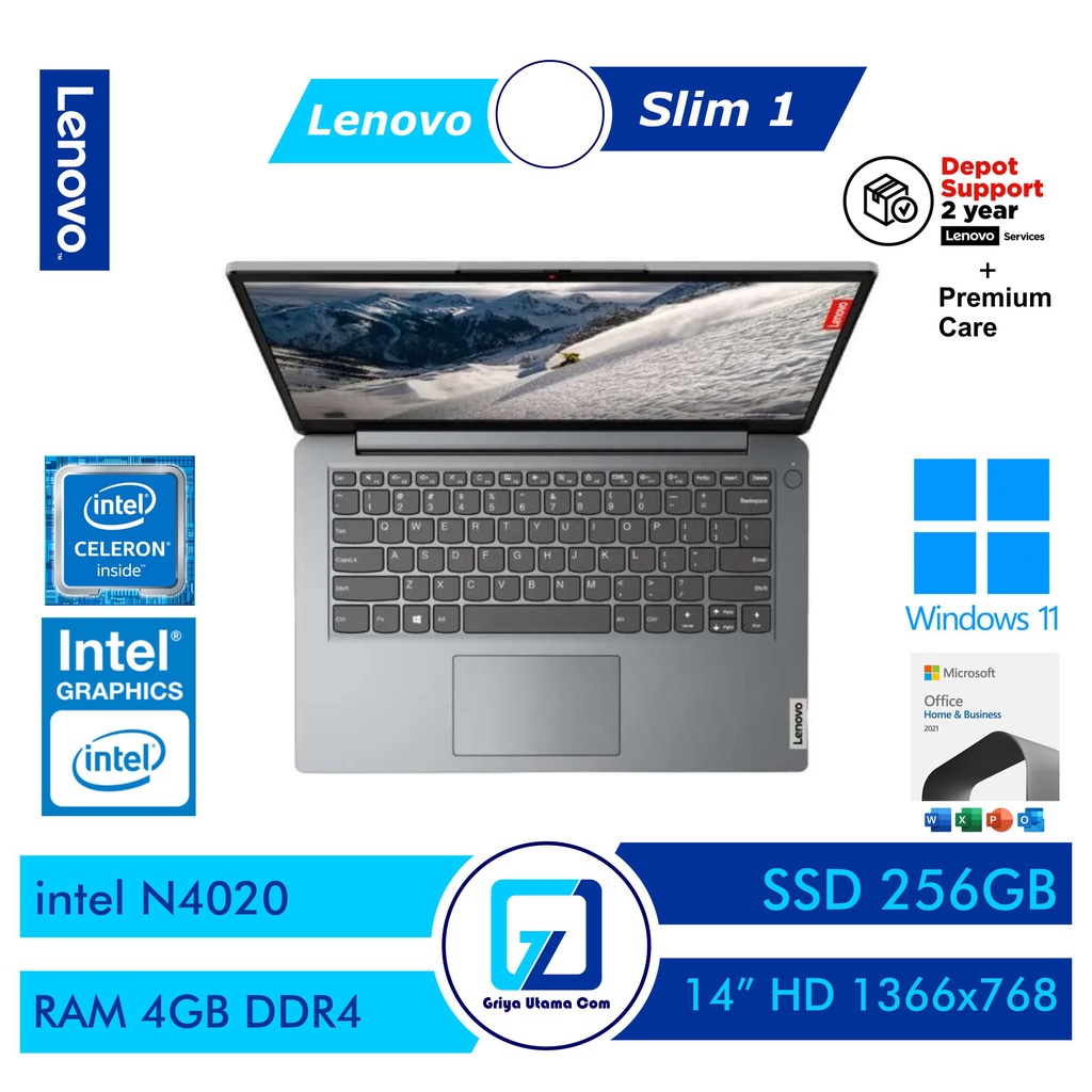Jual Lenovo IdeaPad Slim 1 14IGL7 intel N4020 8GB 256GB SSD 14.0" DOS / Windows 11 + OHS RESMI