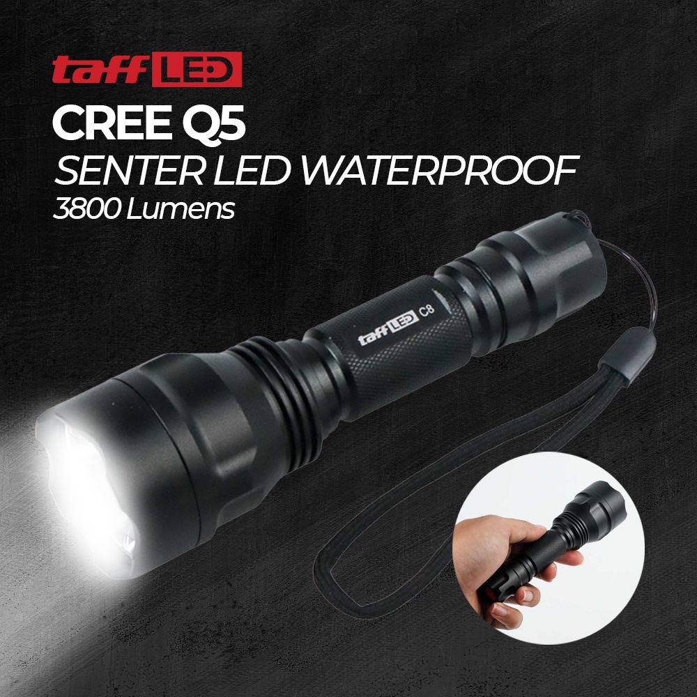 Jual Senter LED Flashlight Waterproof Cree Q5 3800 Lumens - HITAM ...