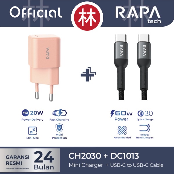 Jual RAPAtech CH2030 & DC1013 - PD20W Charger 20W & USB-C to USB-C ...