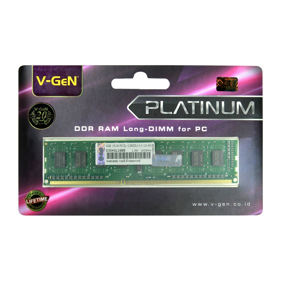 Jual V-GeN RAM DDR3/DDR3L 4GB 12800 PLATINUM LongDimm - Memory RAM PC
