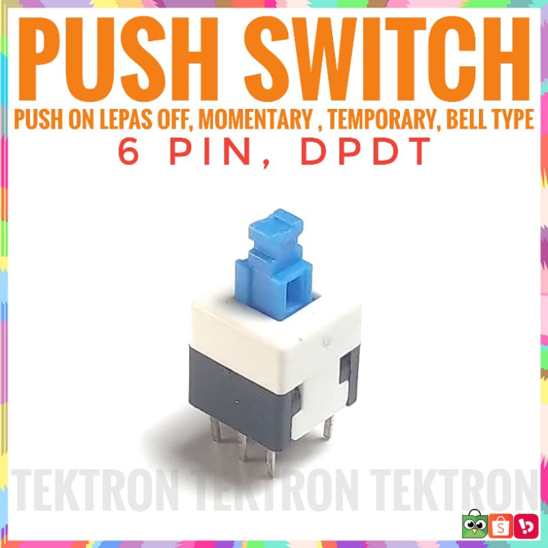 Jual Push On Switch 6pin DPDT bell type momentary Tekan On Lepas Off 6p ...
