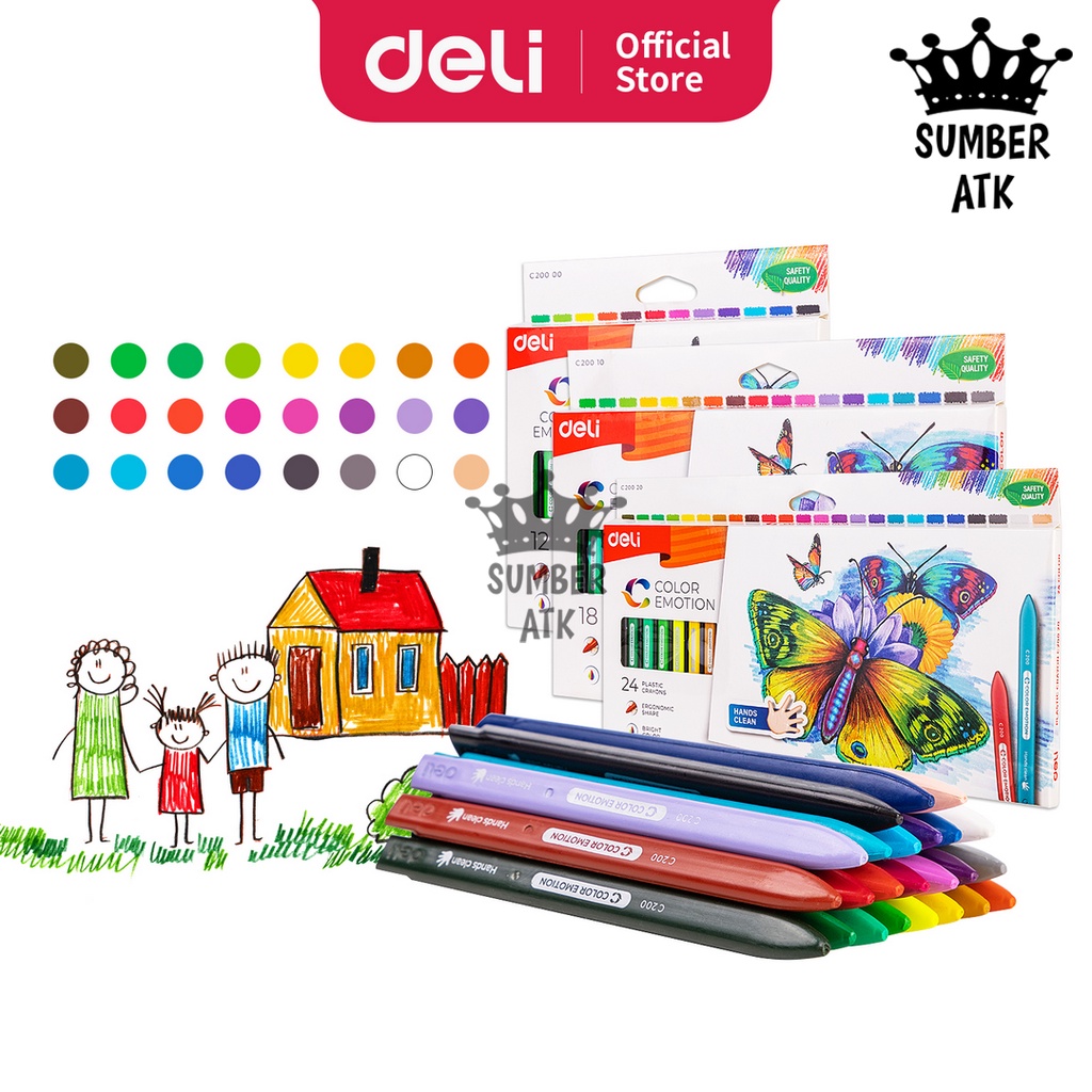 Jual Clean Crayon 12 , 18 , 24 WARNA Deli Krayon Plastic 24 Warna Cerah ...