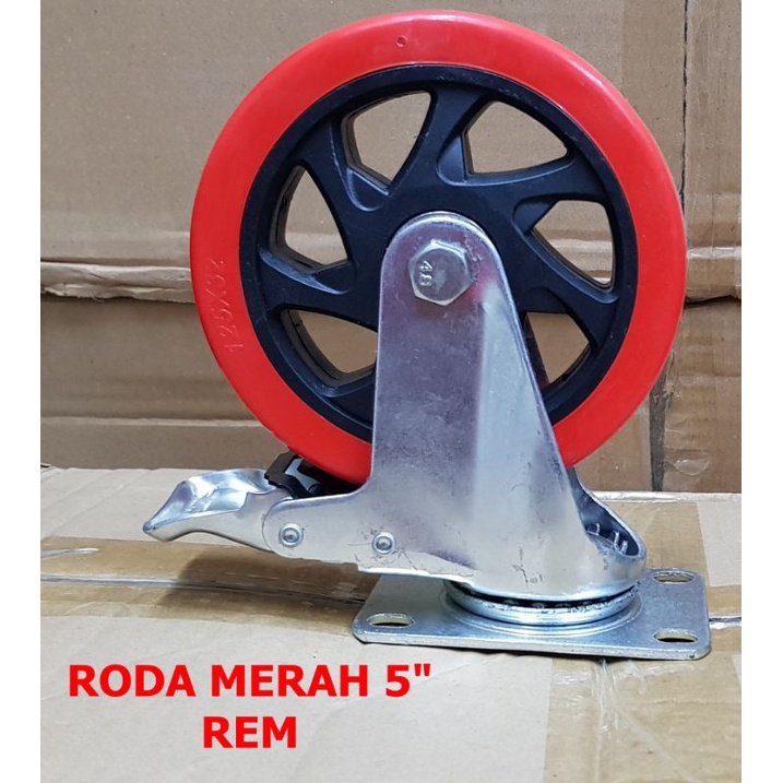 Jual Roda Nilon Pu Heavy Duty Merah Inch Hidup Rem Beban Berat Shopee Indonesia