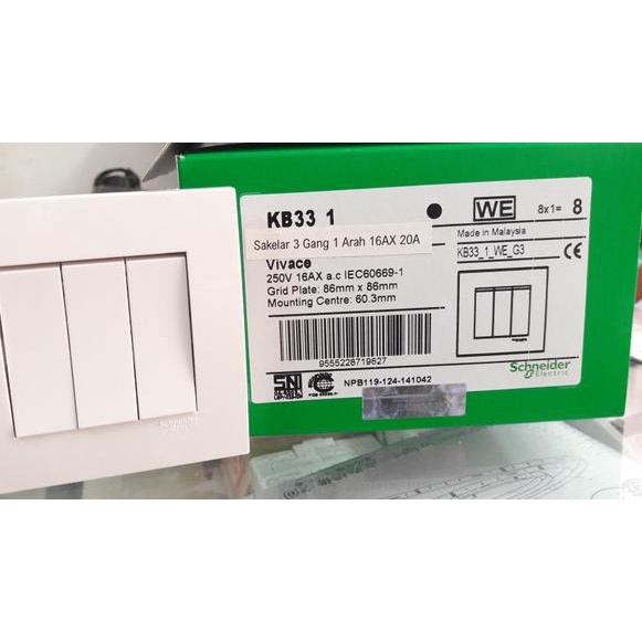 Jual saklar triple vivace schneider SAKLAR 3 GANG KB33_1_WE 16A ...