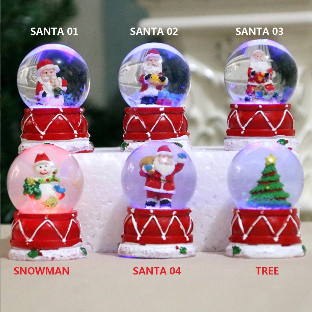 Jual Snow Globe Bola Kristal Mini NATAL Ada lampu LED Dekorasi