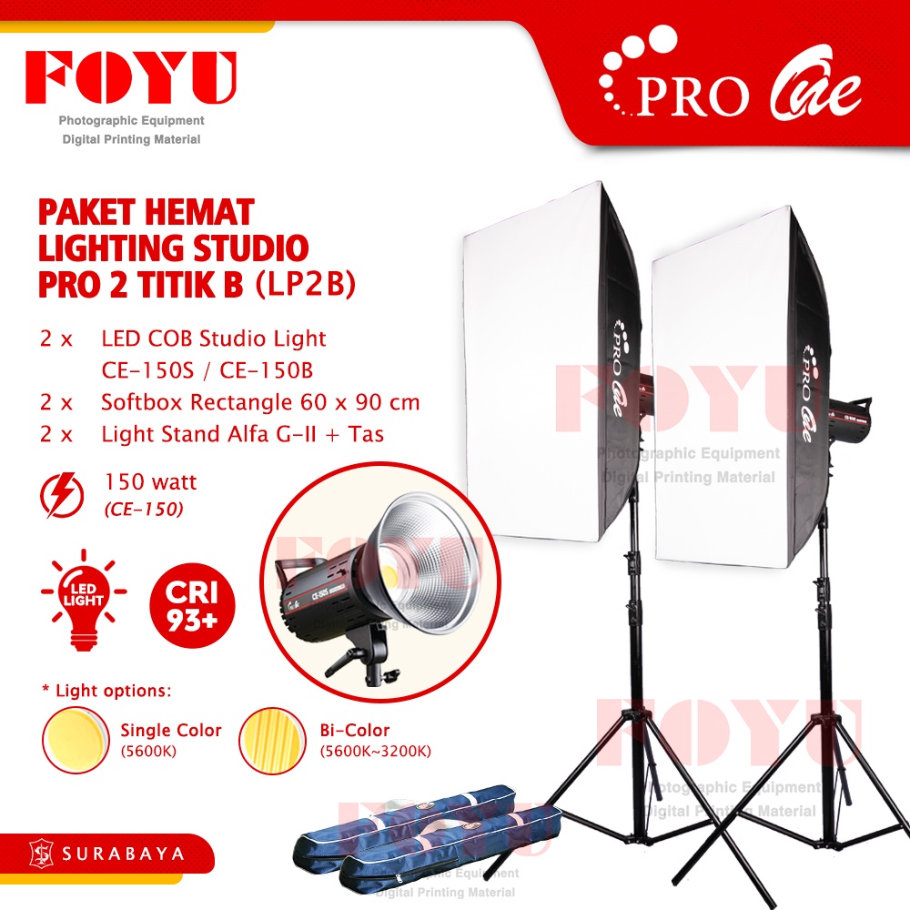 Jual Paket LED COB Studio Light Lighting Pro 2 Lampu LP2B Foto Video ...