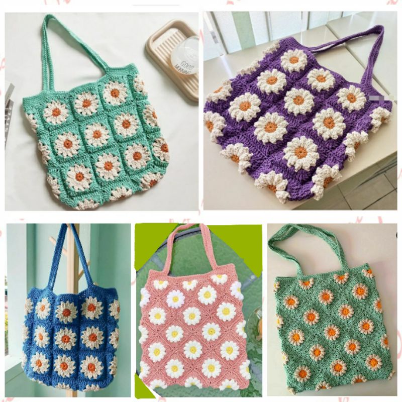 Jual Tas 100% Handmade Daisy Crochet Rajut Knit Tote Bag | Shopee Indonesia