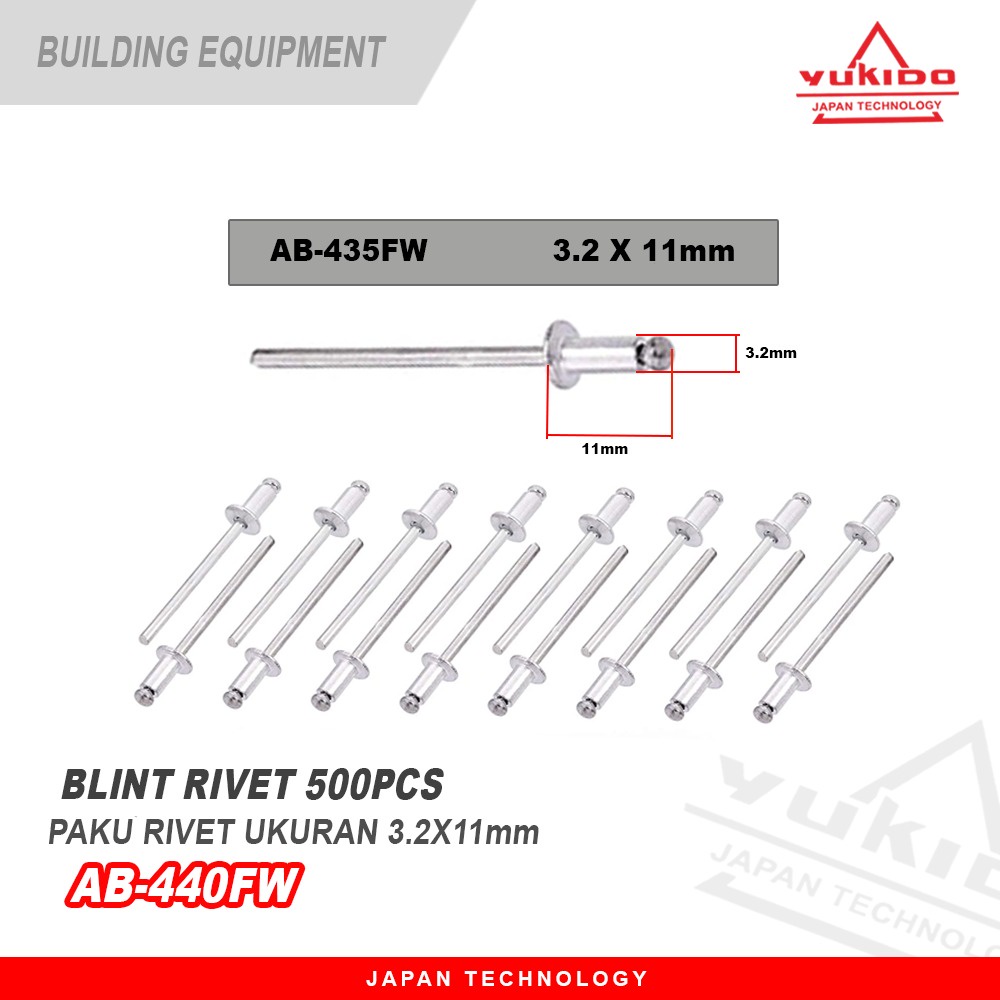 Jual YUKIDO PAKU RIVET 440 (3.2X11mm) 1BOX ISI 500PCS FREE MATA BOR ...