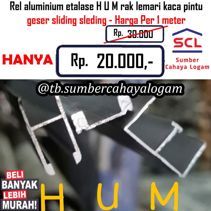 Jual Rel Aluminium Etalase H U M Rak Lemari Kaca Pintu Geser Sliding