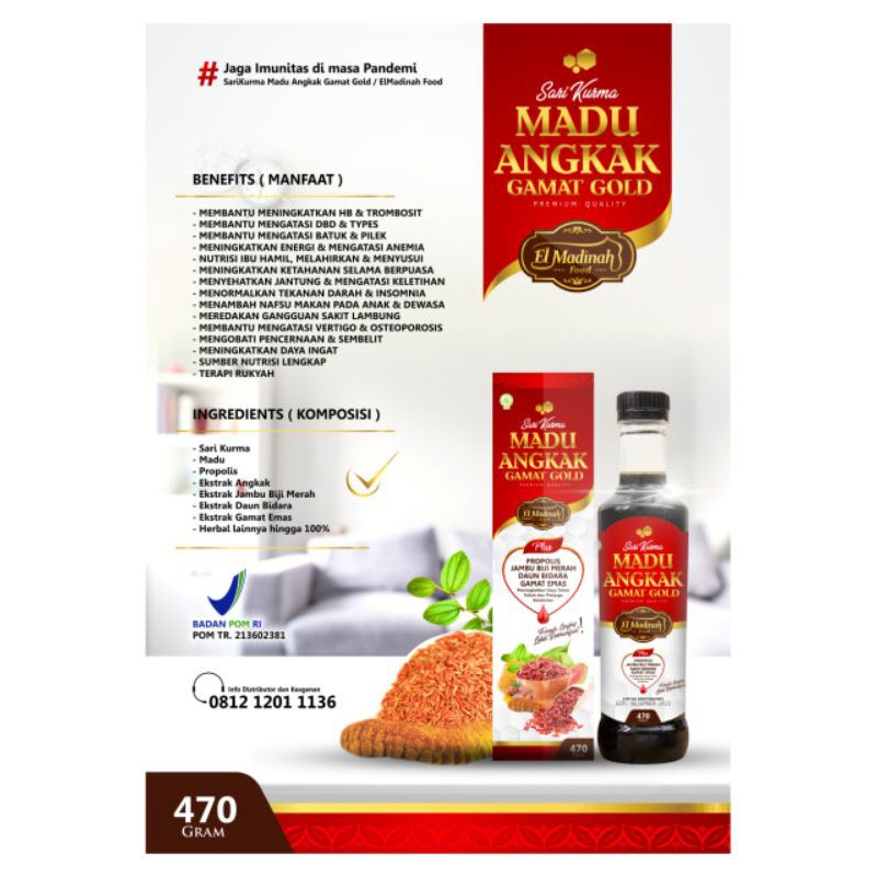 Jual {PAKET]} 2 botol Madu Angkak EL MADINAH Gamat Gold Sari Kurma Plus ...