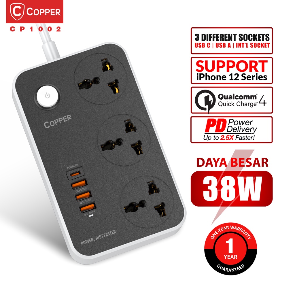Jual COPPER CP1002 Power Socket USB PD 20W + QC 3.0 Fast Charging ...