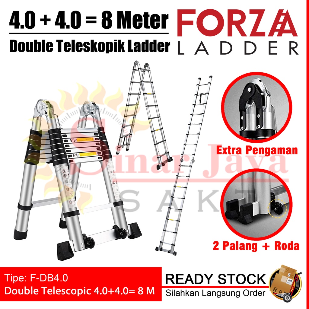 Jual Tangga Lipat Teleskopik 4 + 4 = 8 Meter Forza DB4.0 | Tangga  Teleskopik Double 4.0 + 4,0 = 8,0 Meter Forza | Teleskopik Lipat Forza |  Shopee Indonesia