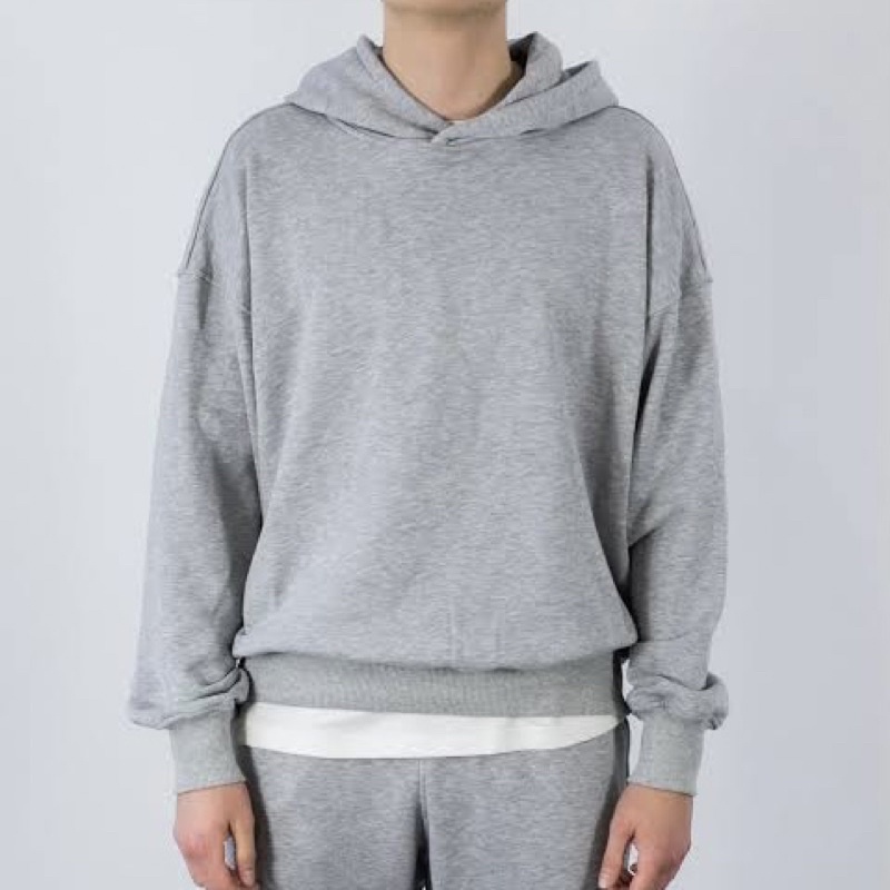 Abu Abu Hoodie Polos Tanpa Topi Sweater Kronek Hoodie Polos Tanpa