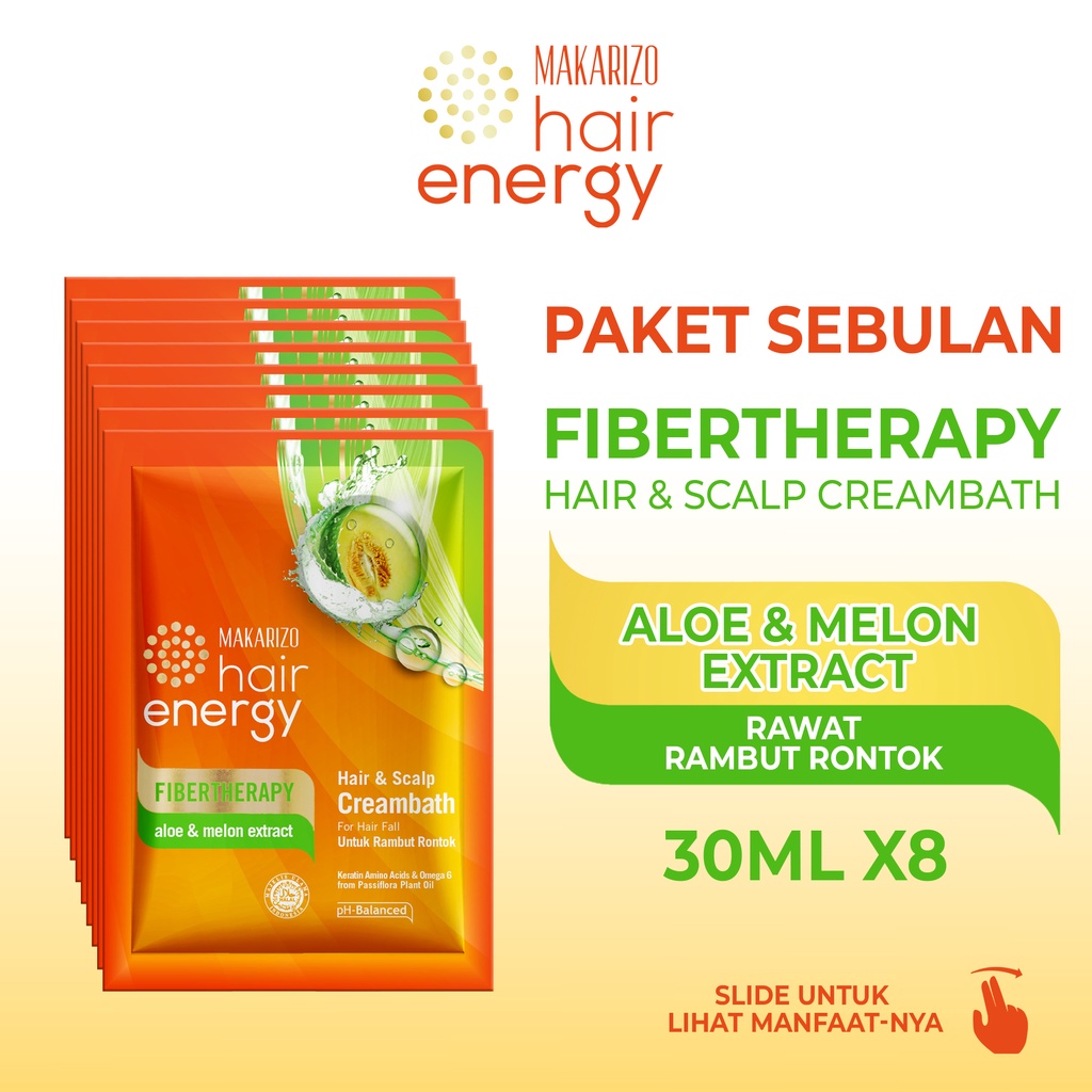 Jual Paket Sebulan Makarizo Hair Energy Fibertherapy Hair And Scalp Creambath Aloe And Melon 30 Ml 