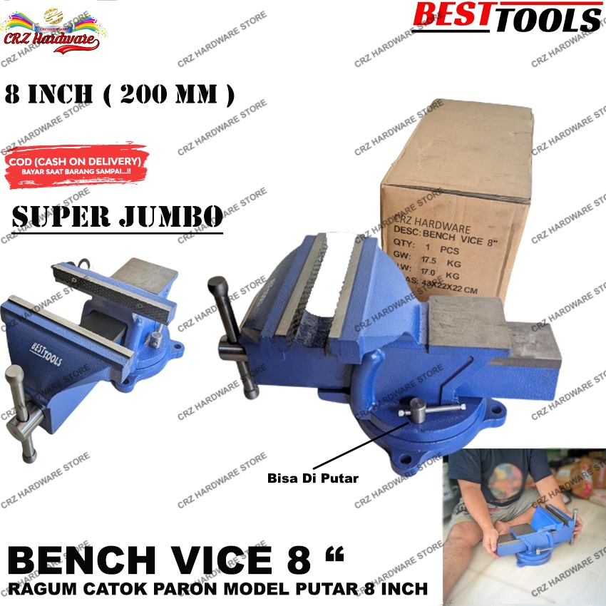 Jual Catok Paron Ragum Meja Putar Tanggem 8 inch / Bench Vise 8 inch ...