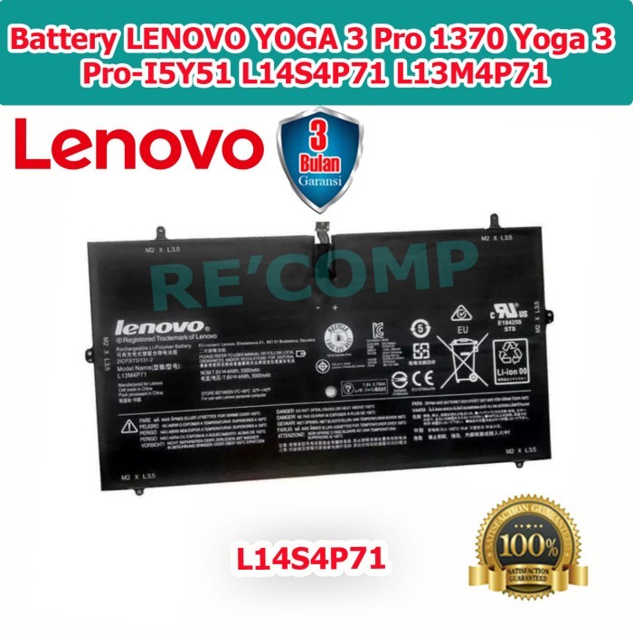 LAPTOP Batterie L13M4P71 L14S4P71 Für Lenovo YOGA 3 Pro 1370 13,3