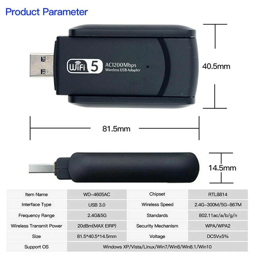 Jual USB WiFi RTL8812BU AC1200 Dual Band USB 3.0 2.4Ghz 5Ghz 1200mbps ...