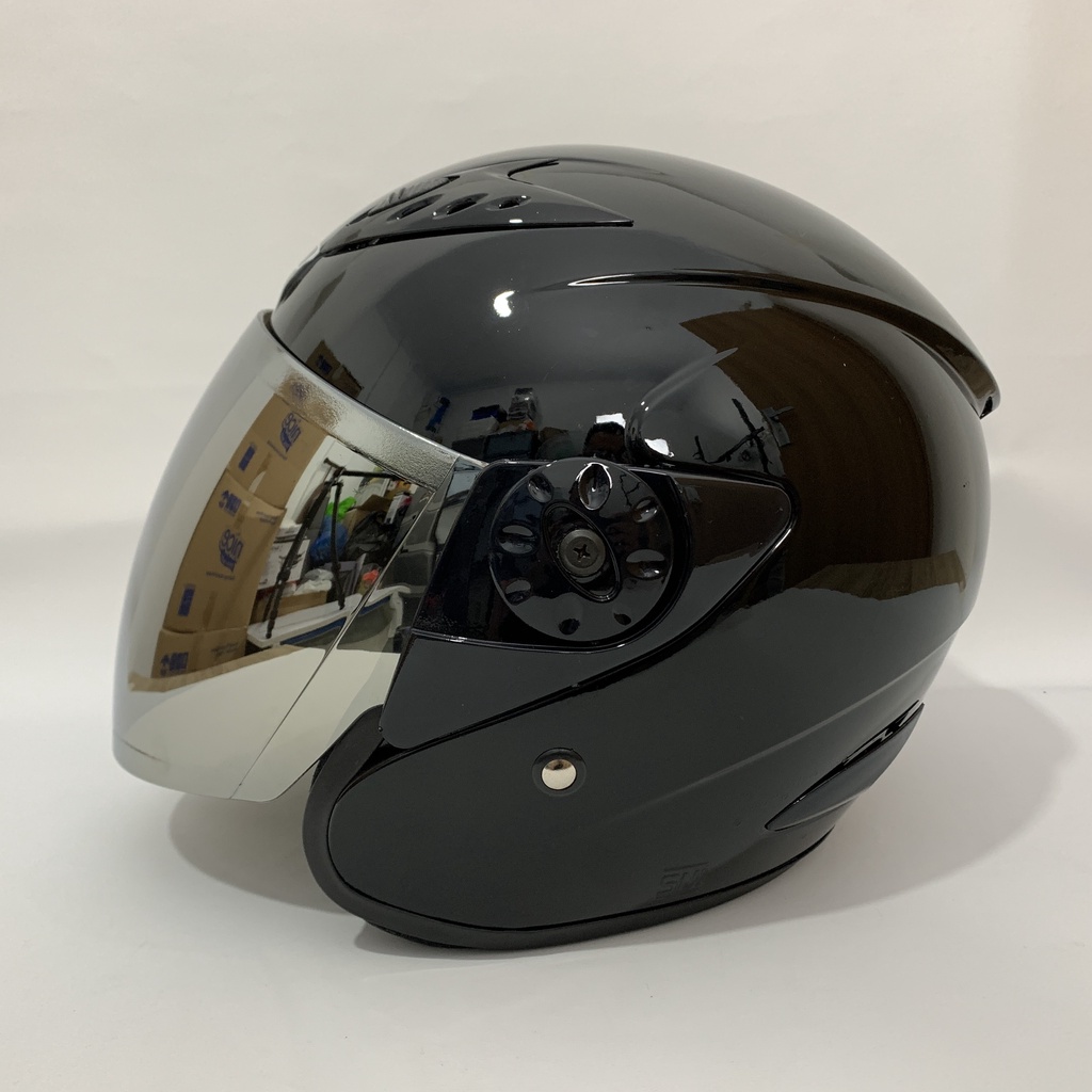 Jual Helm Vision Hitam Glossy Polos Solid Kaca Iridium Silver Pelangi