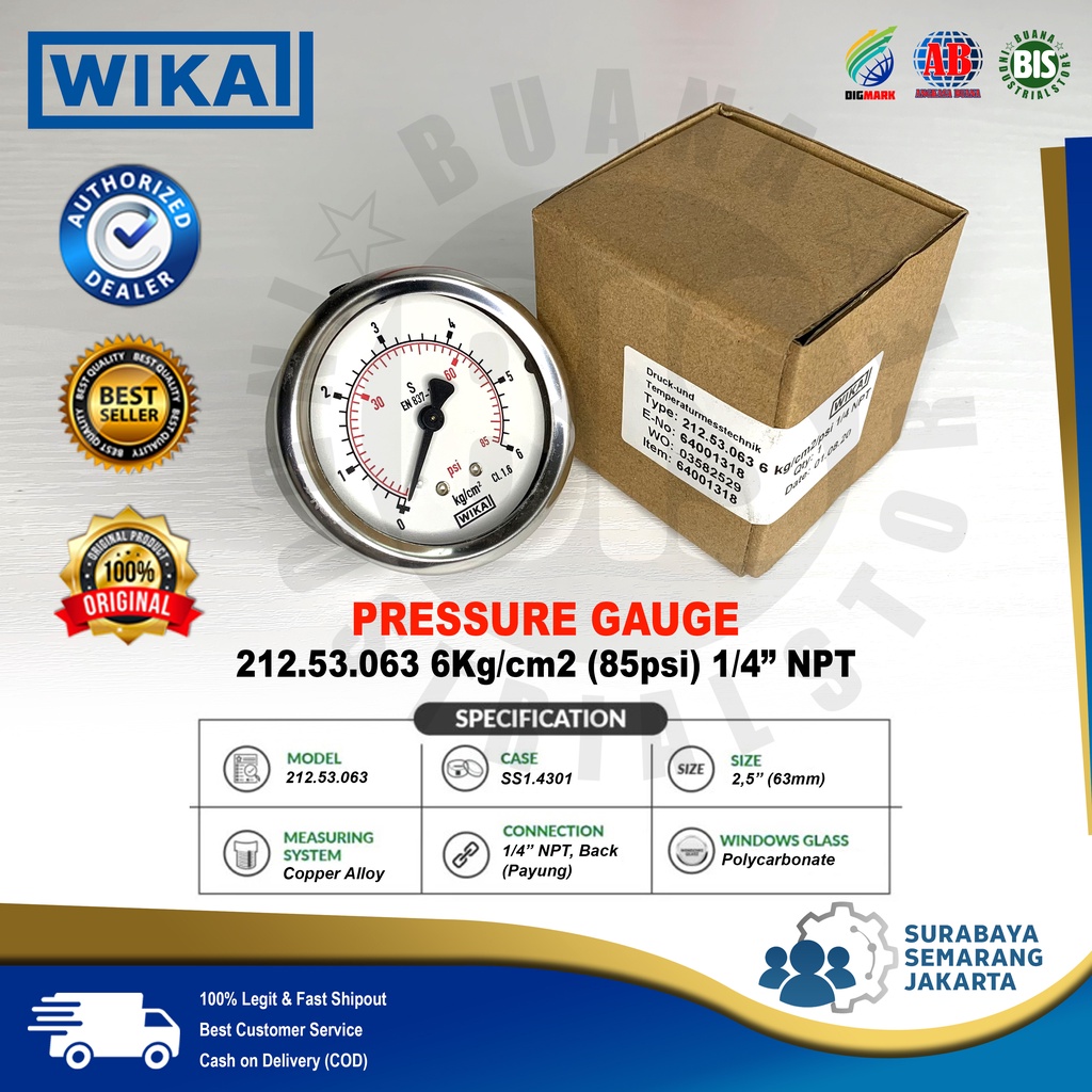 Jual WIKA PRESSURE GAUGE 212.53 6 KG/CM2 1/4" NPT-BACK (PAYUNG ...