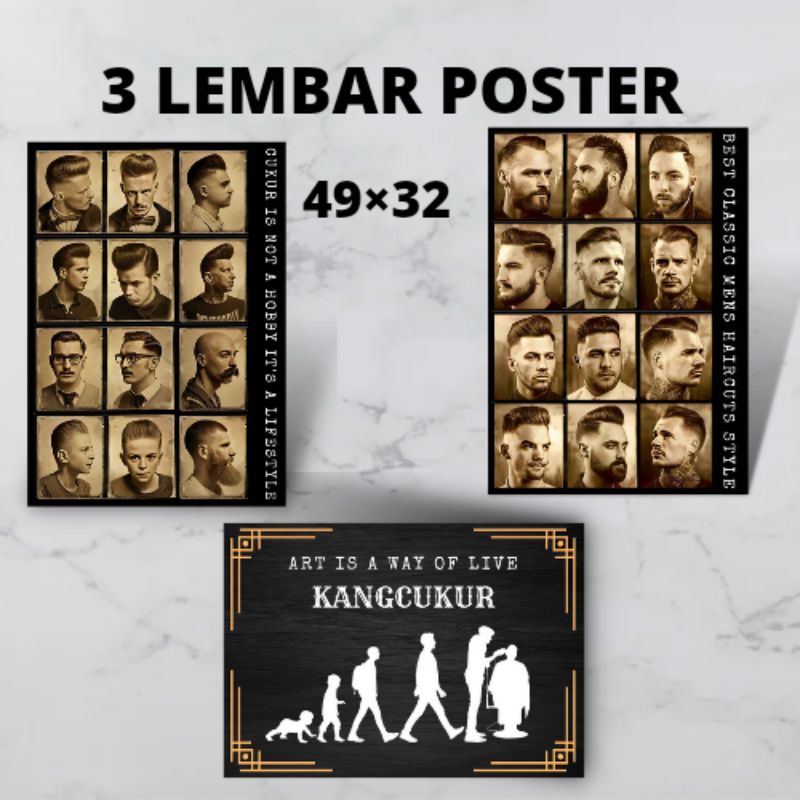 Jual 3 lembar Poster barbersop classic / poster pangkas rambut / model ...
