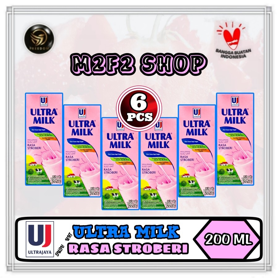 Jual Susu Ultra Milk Rasa Stroberi Kotak UHT | Strawberry - 200 Ml ...