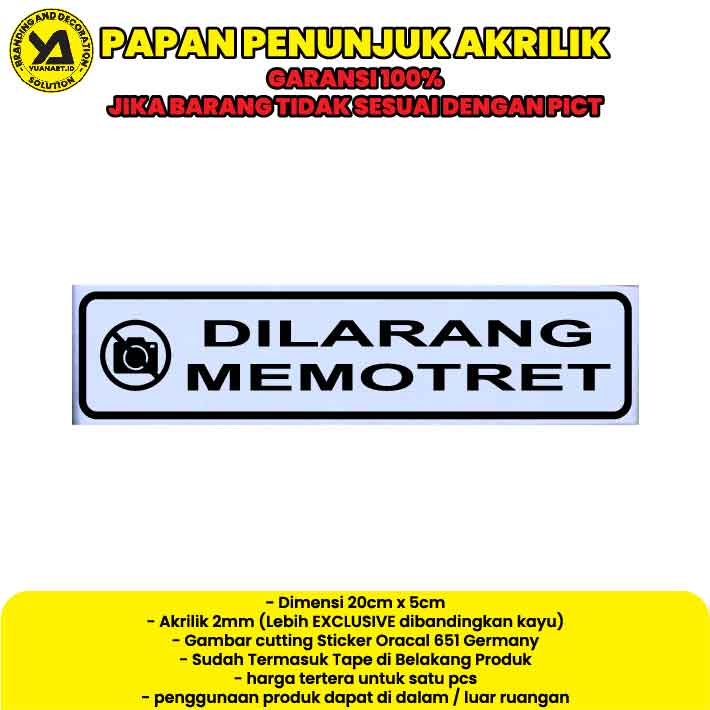 Jual Stiker Peringatan Dilarang Memotret Papan Sign Akrilik Label