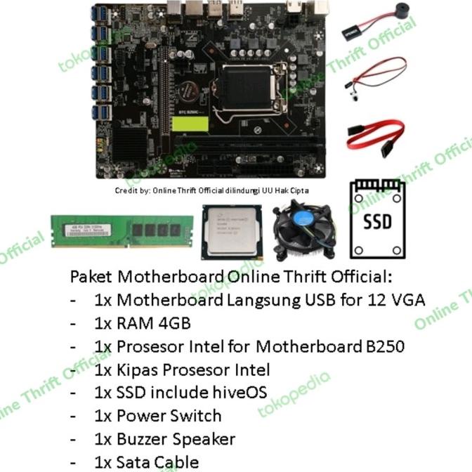 Jual Paket Mining 12 Gpu Vga Motherboard B250C B250 Usb + Cpu Ram Dan ...