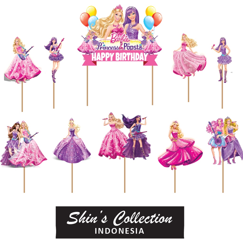 Jual Cake Topper Barbie Princess and Pop Star 1 set isi 10 pcs Shopee